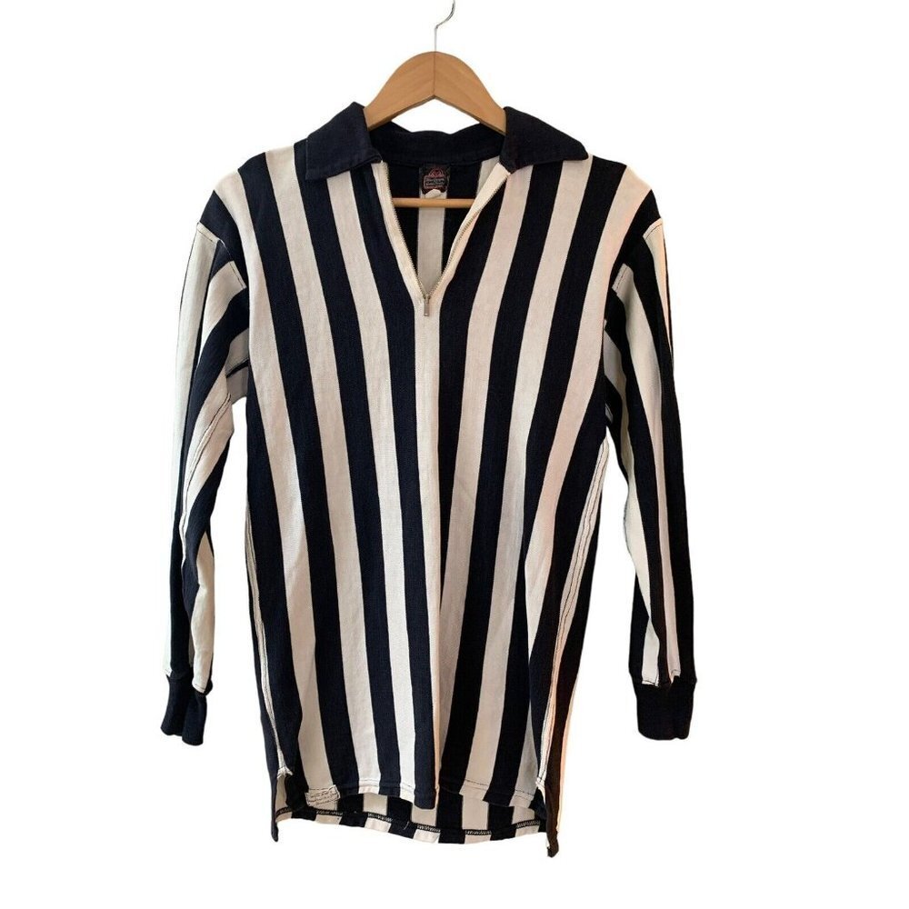 MacGregor GoldSmith Vintage 1940/50s Black White Stripe 1/4 Zip Referee Jersey S